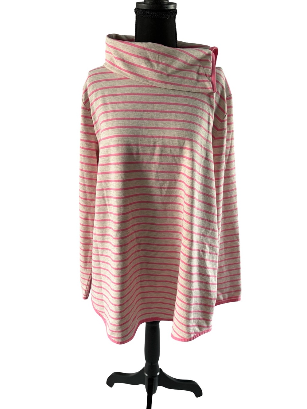 Talbots Pink and Cream Striped Cowl Neck Sweater